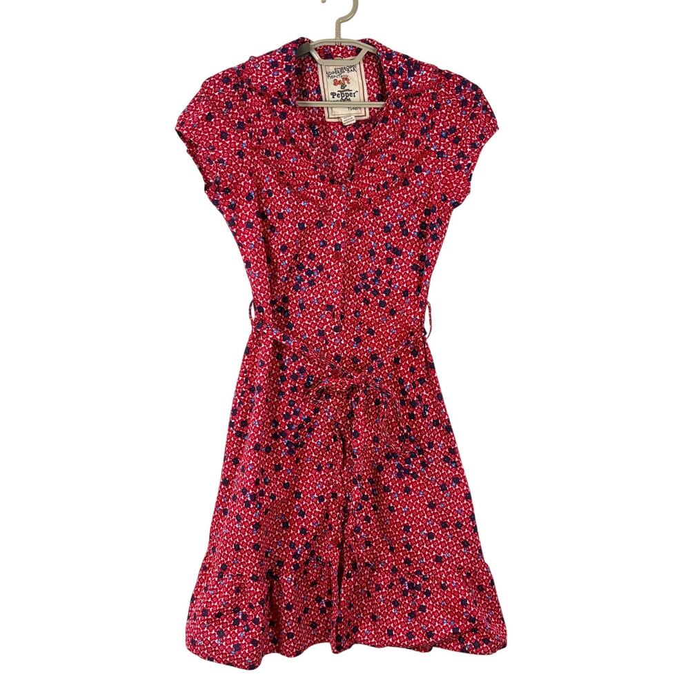 Salt & Pepper Cotton Shirt Dress Red Floral Tomato Girl Cottage Twee Medium